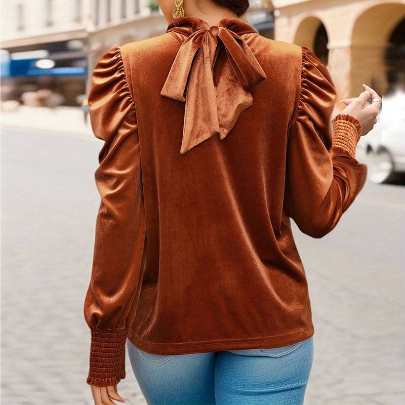 Velvet Mock Neck Long Sleeve Top for Women    