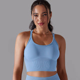 Solid Color Cross Beauty Back Exercise Bra with Shockproof Support    