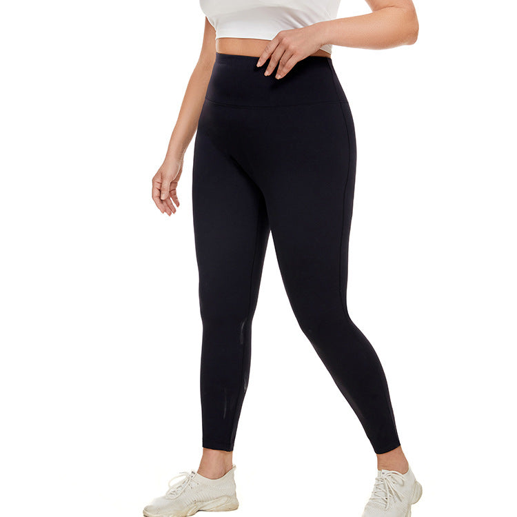 High-Rise Plus Size Fleece Peach Yoga Trousers with Contrast Color Detail    