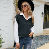 Knitted V-Neck Sleeveless Vest for Fall and Winter Casual Wear    