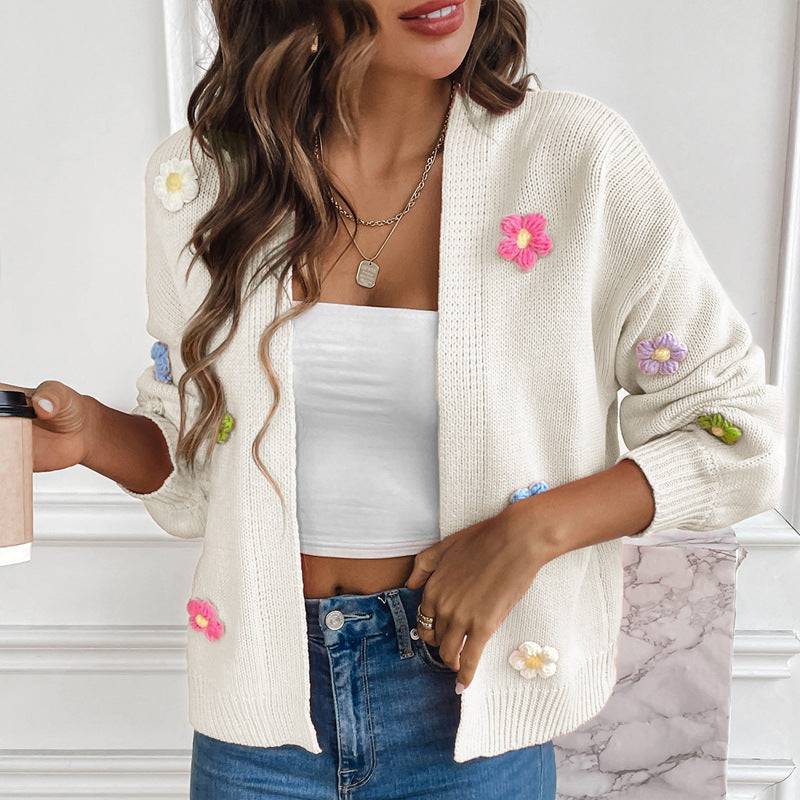 Floral Knitted Cardigan Sweater Coat for Casual Comfort    