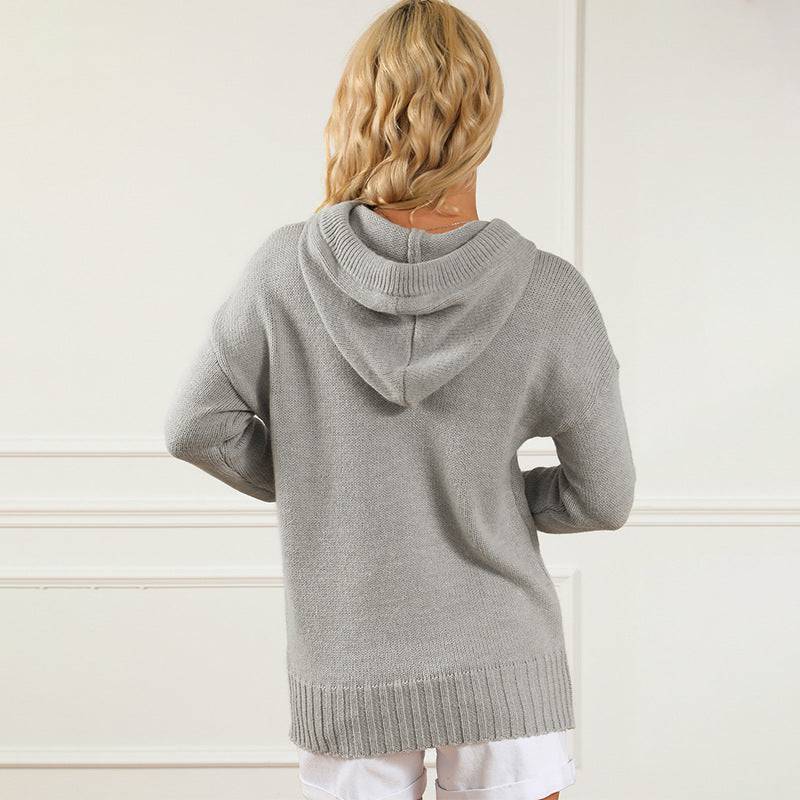 Hooded Knitwear with Drawstring Pocket for Women    