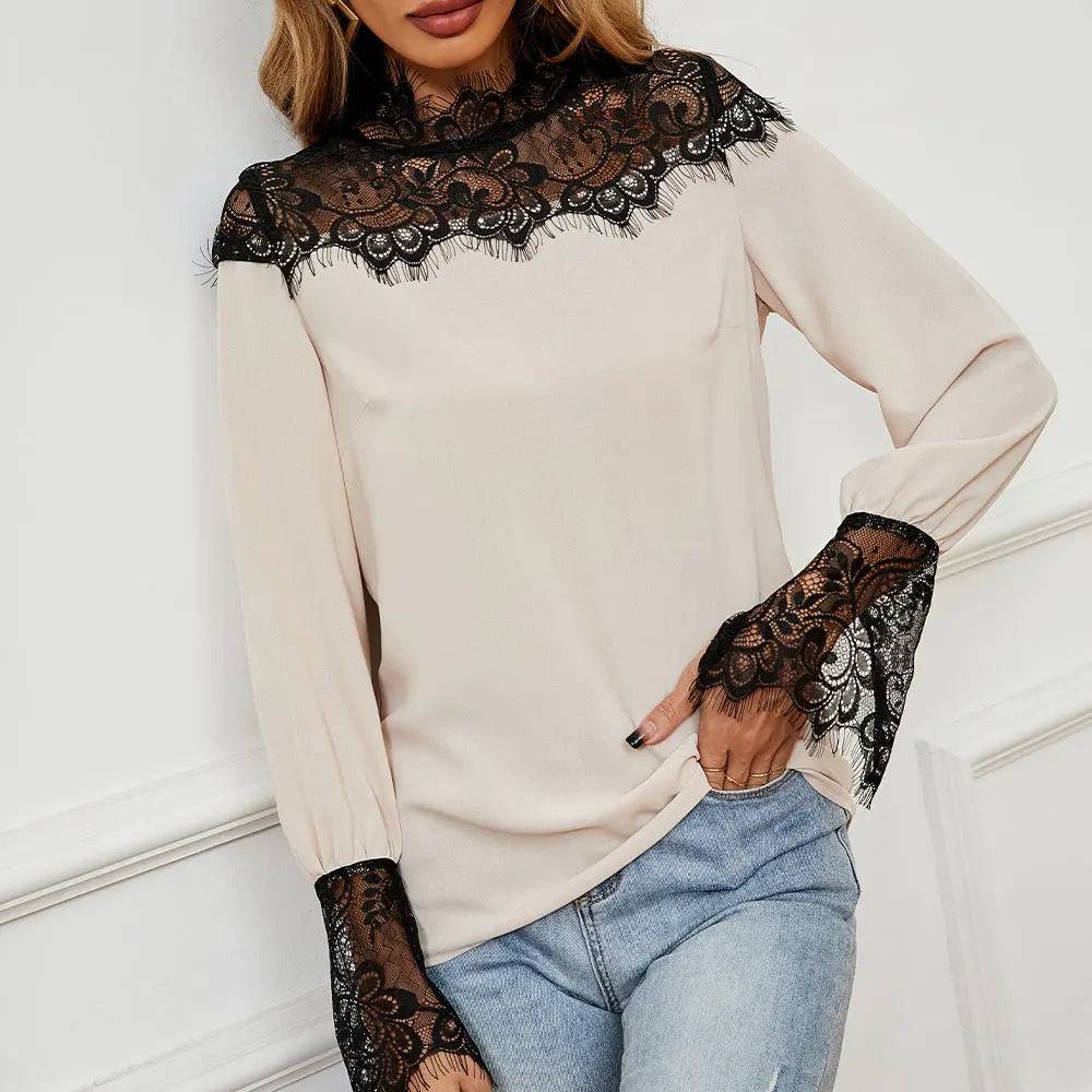 Elegant Lace Stitch Pullover with Long Sleeves - Spring/Fall Collection    