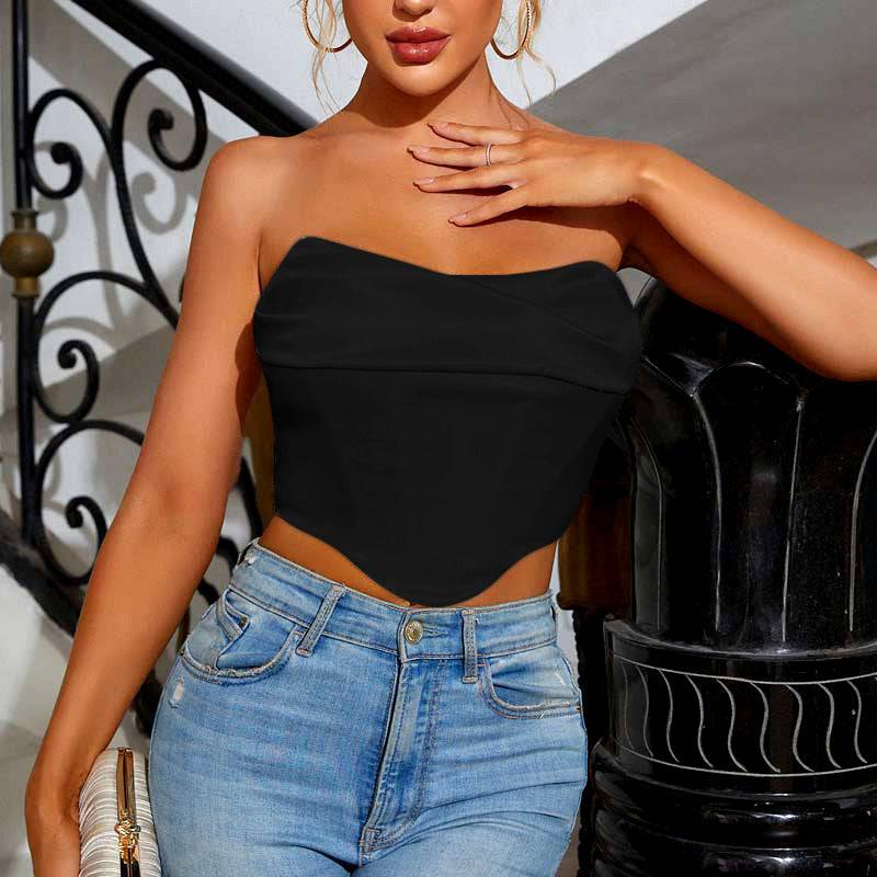 Seductive Summer Pile Collar Chest-Wrapped Crop Top Corset    