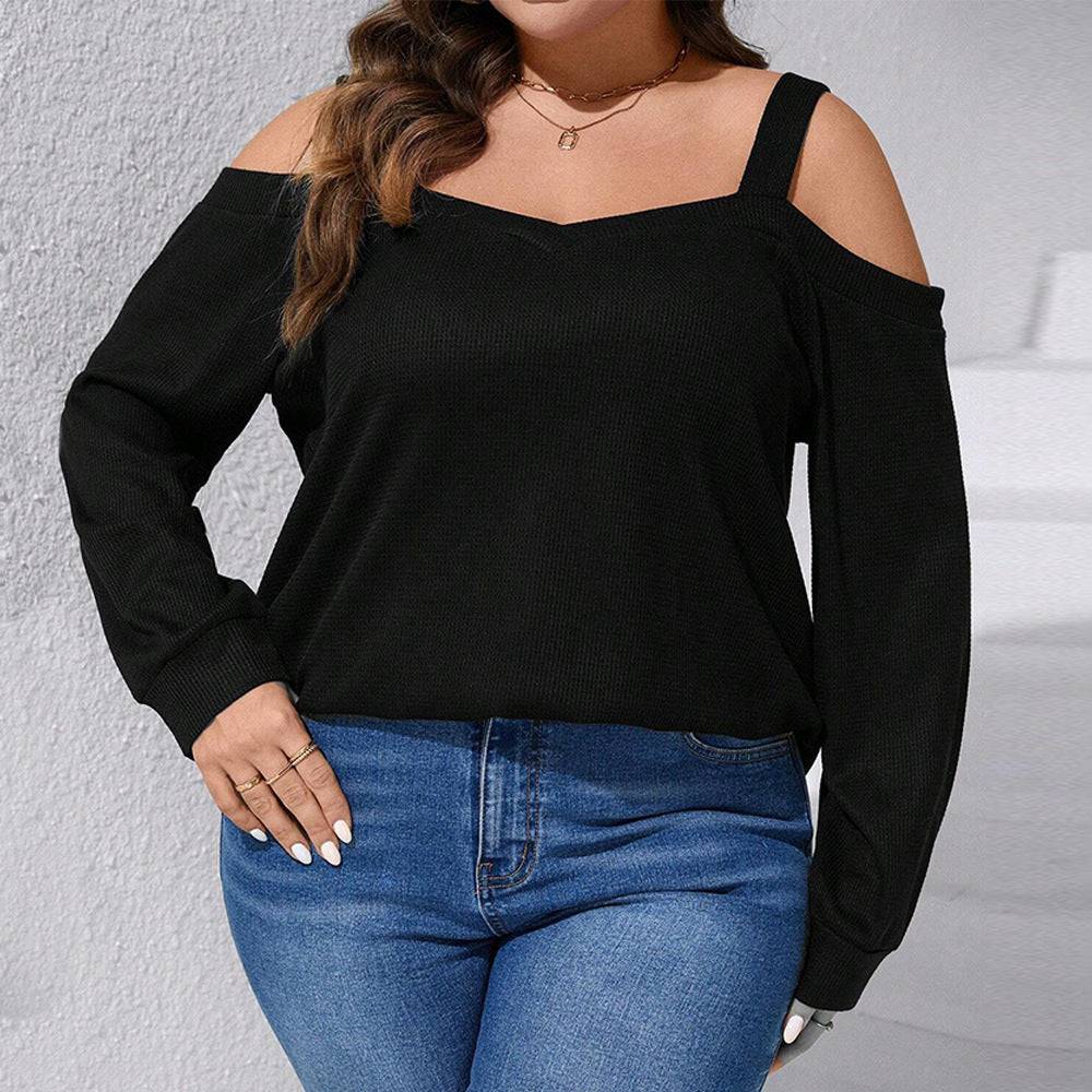 Flirty Off-Shoulder Waffle T-Shirt for Plus Size Women    