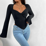 Irregular Asymmetric Knitting Long Sleeve T-shirt Top    