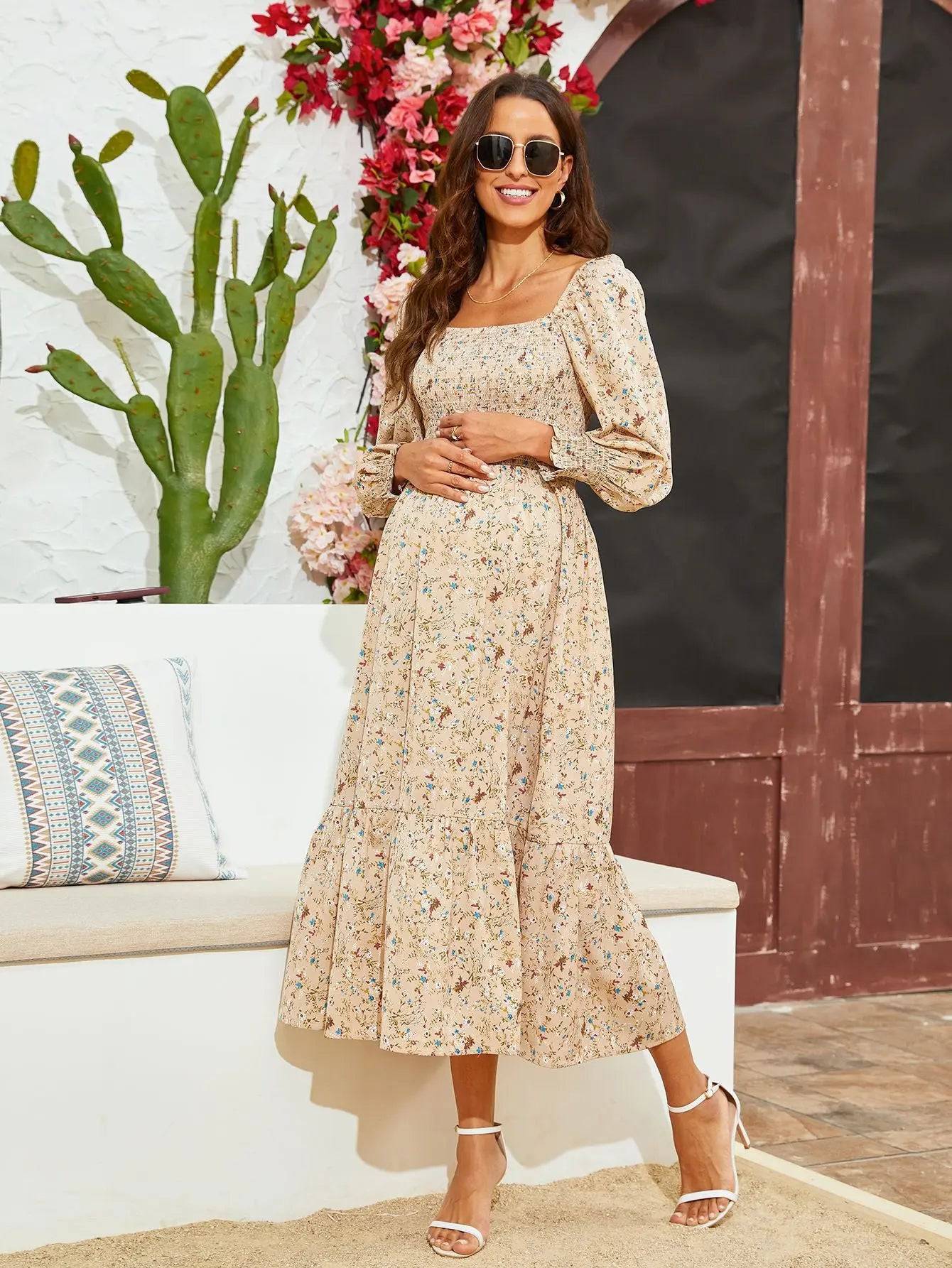 Floral Maxi Dress with Bell Sleeves for Women in Chiffon    