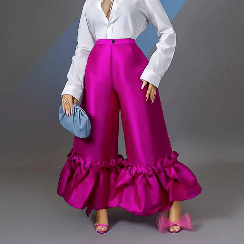 Flared Ruffle High Waist Wide Leg Pants    