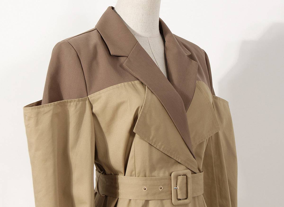 Elegant Double Breasted Color Block Trench Coat for Women    