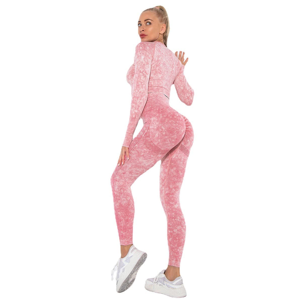 Flattering Seamless Washed Peach Yoga Suit for Sports and Running    