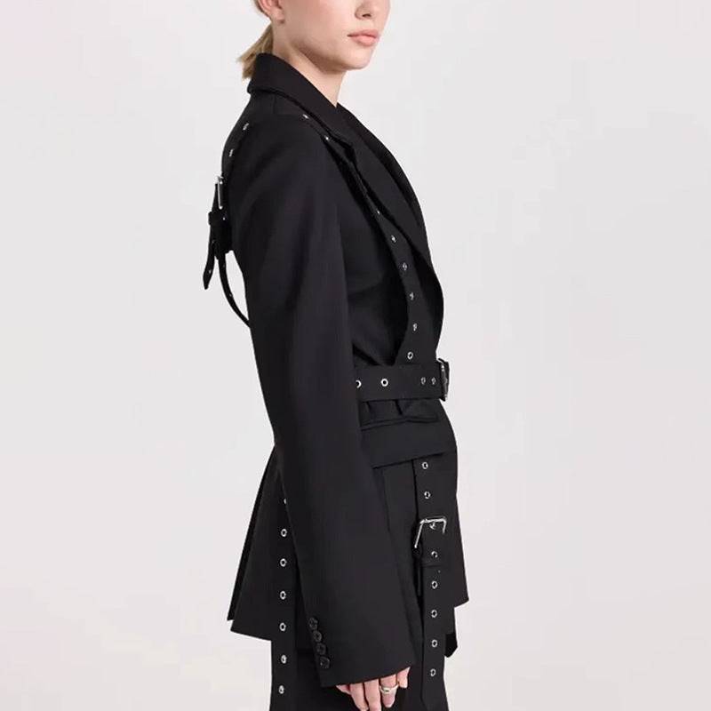 Rivet Buckle Slim Office Blazer with Chic Design for Women    