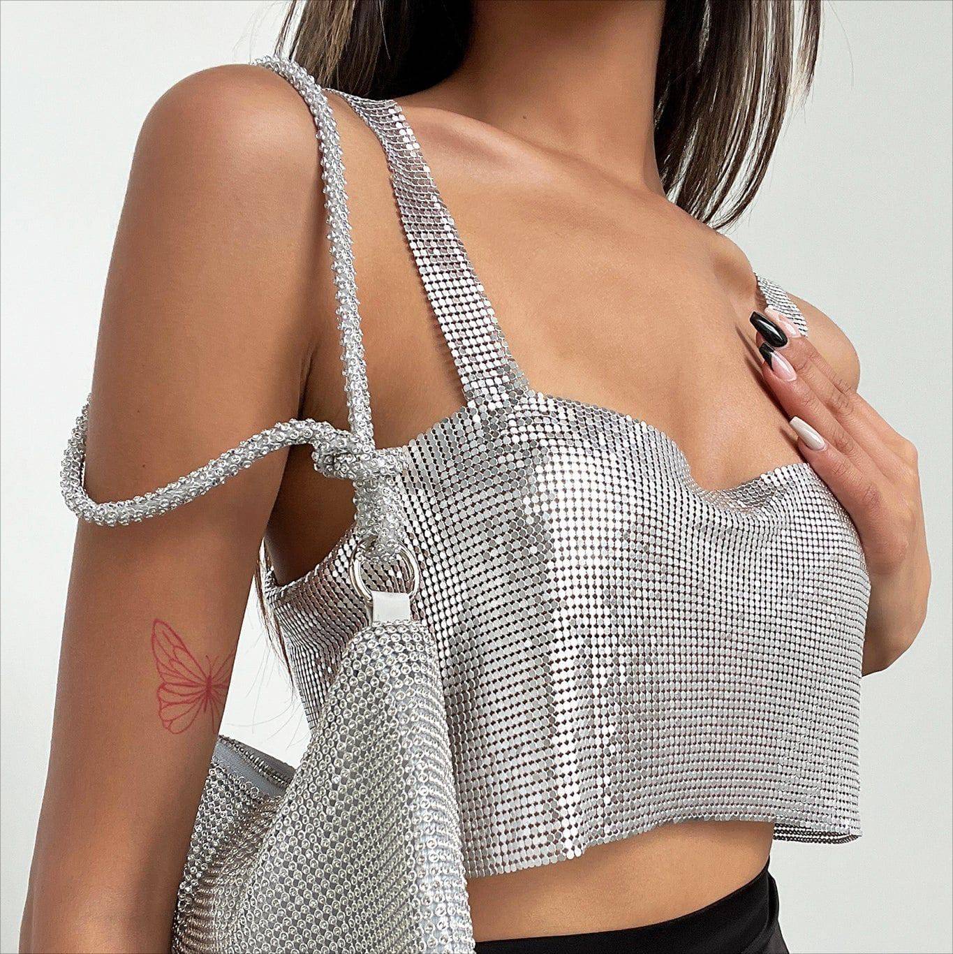 Seductive Metal Sequin Crop Top for Glamorous Nights Out    