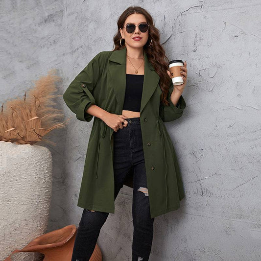 Elegant Plus Size Mid Length Solid Color Coat with Graceful Collar    