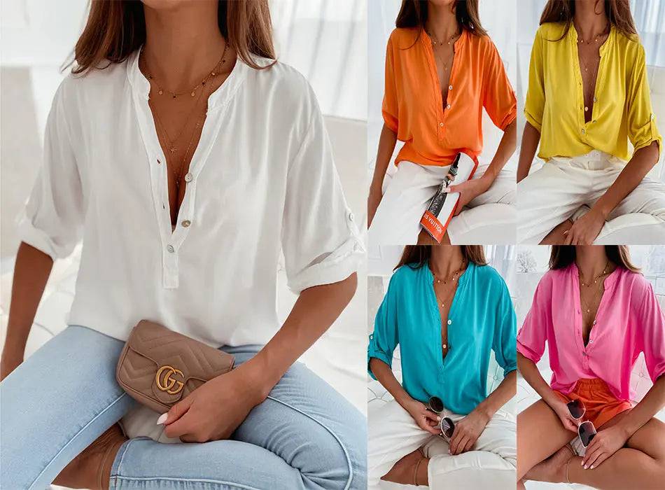 Versatile Cotton Stand Collar Shirt for Modern Women    