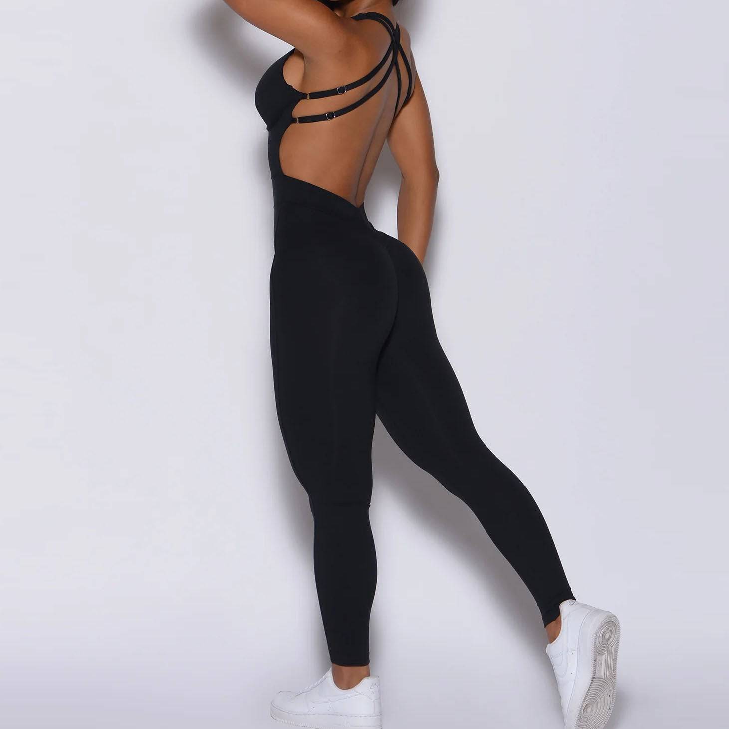 Flattering Cross Adjustable Shoulder Strap Yoga Jumpsuit    