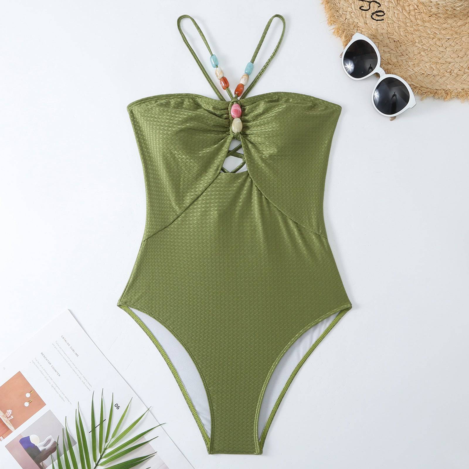 French Retro Boho One-Piece Swimsuit with Belly Coverage for Women    