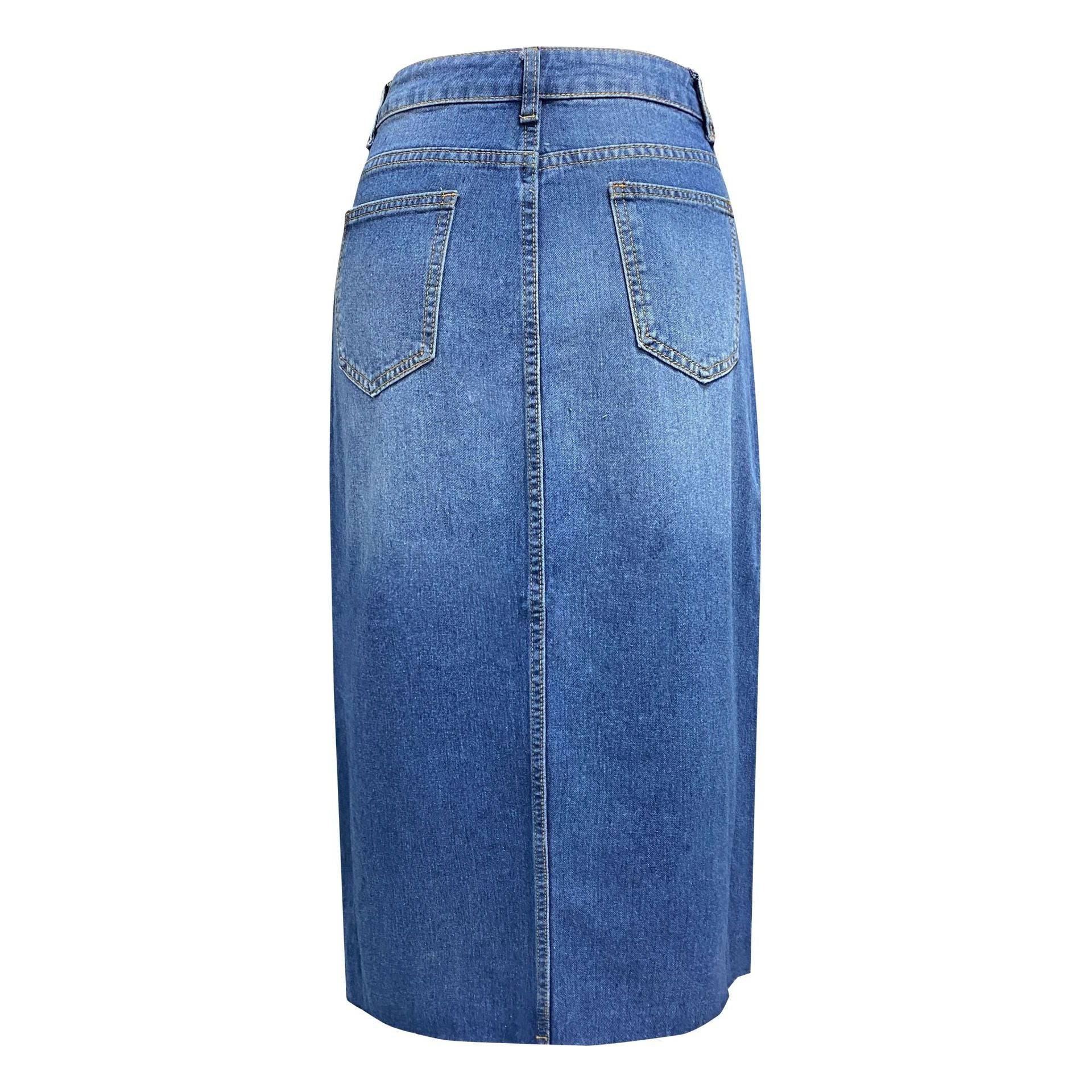 A-line High Waist Split Denim Skirt for Women    