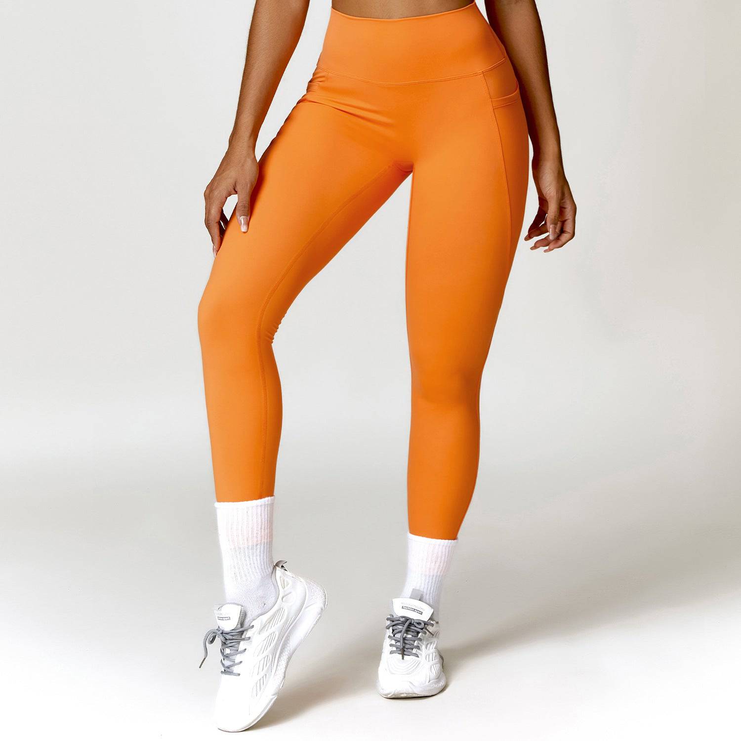 Abdominal Shaping High Waist Yoga Pants with Slimming Pocket  S Orange 