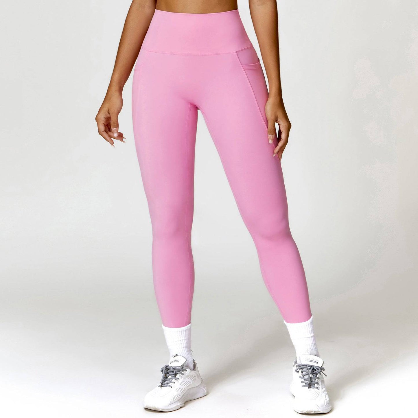 Abdominal Shaping High Waist Yoga Pants with Slimming Pocket  S Pink 