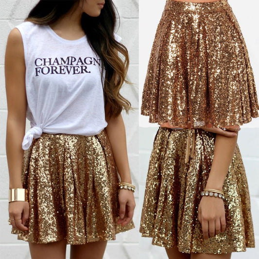 Allure Gold Skirts for Women Sequined Pleated Dress in Gold