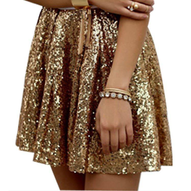 Allure Gold Skirts for Women Sequined Pleated Dress in Gold