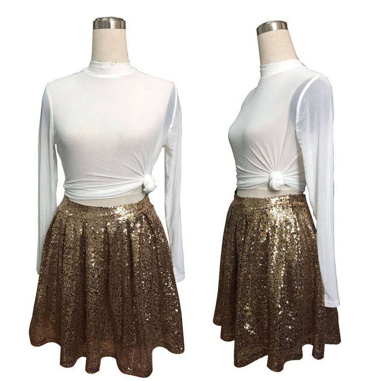 Allure Gold Skirts for Women Sequined Pleated Dress in Gold