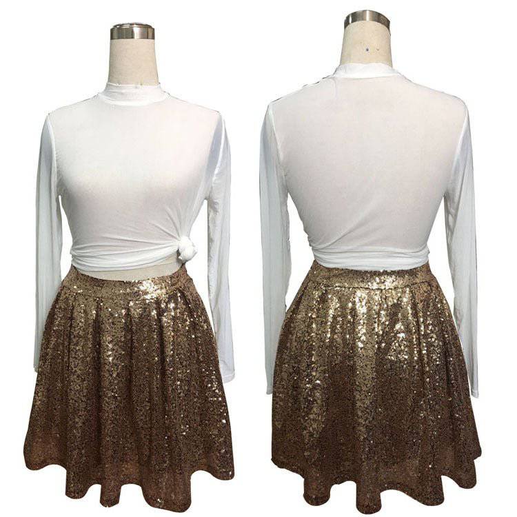 Allure Gold Sequin Pleated Dress for Women    