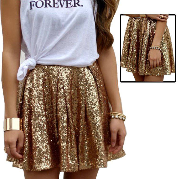 Allure Gold Sequin Pleated Dress for Women    