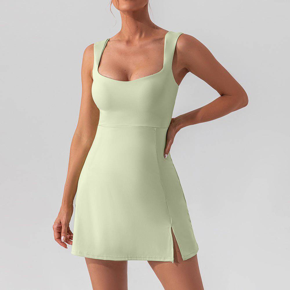 Green Sexy Sling Solid Color Womens Athletic Dress - Lightweight and Breathable Nylon Athletic Wear