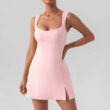 Pink Sexy Sling Solid Color Womens Athletic Dress - Lightweight and Breathable Nylon Athletic Wear