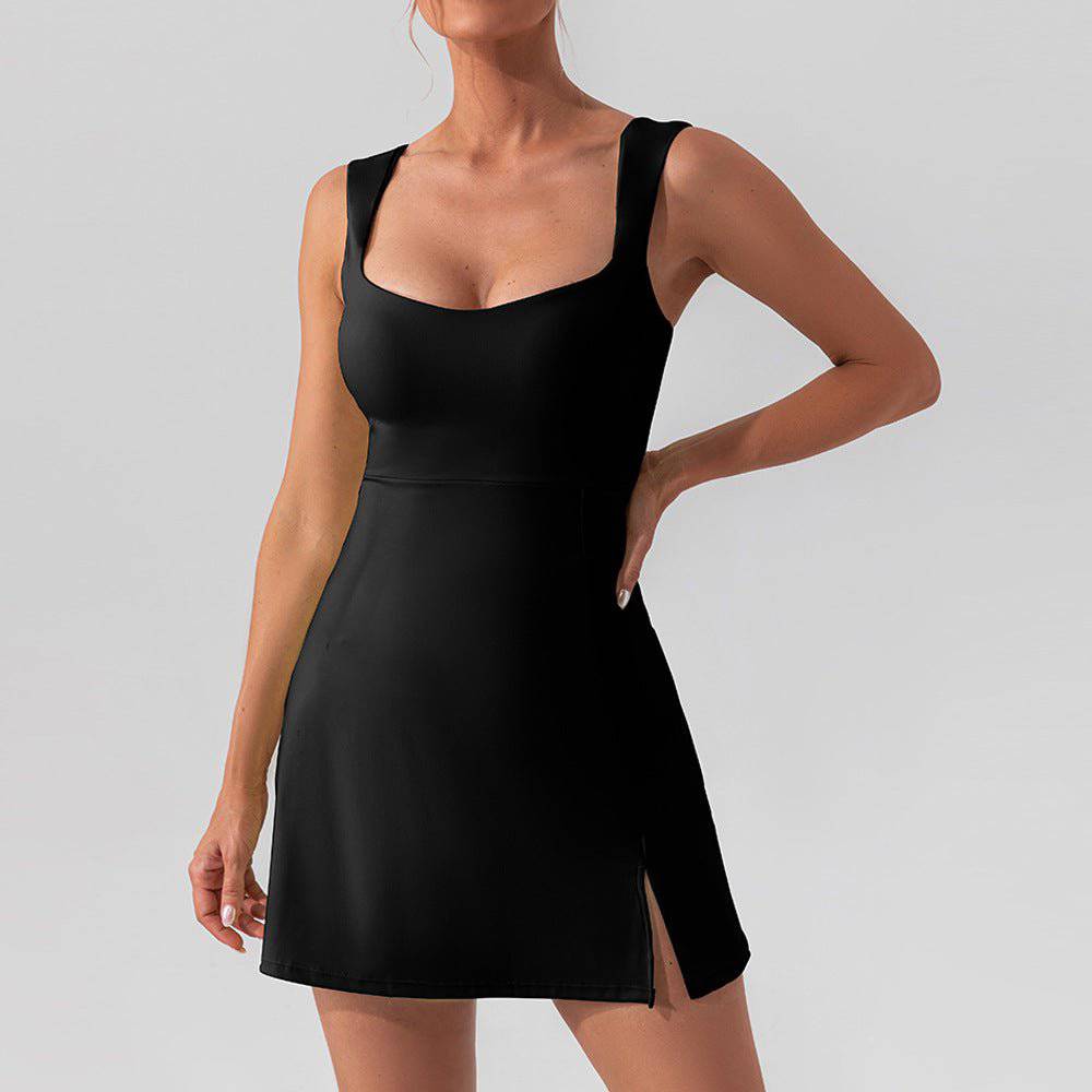 Black Sexy Sling Solid Color Womens Athletic Dress - Lightweight and Breathable Nylon Athletic Wear