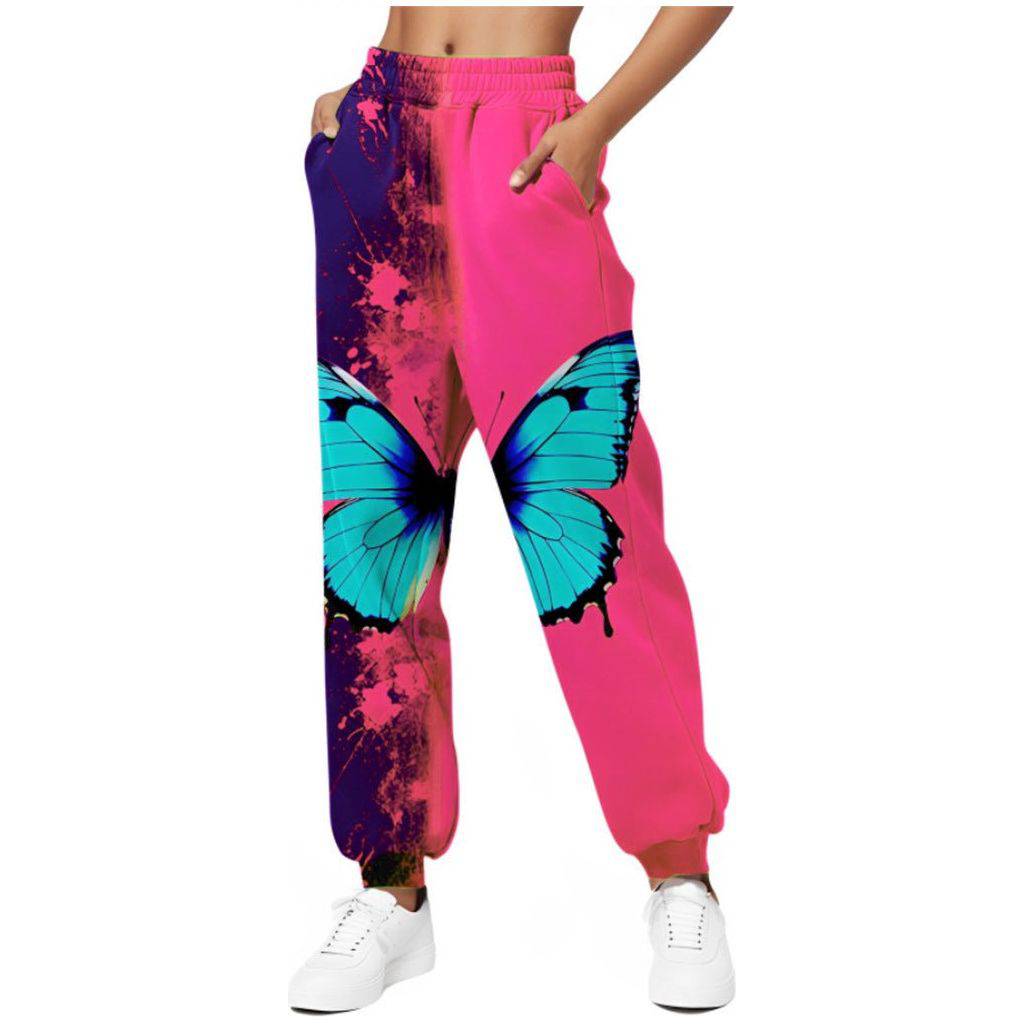 Animal Print Comfortable Sports Trousers for Women  S Coral Red 