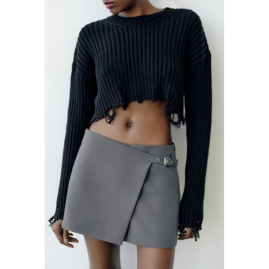 Asymmetric Culottes for Women: Loose Fit Polyester Blend Skort    