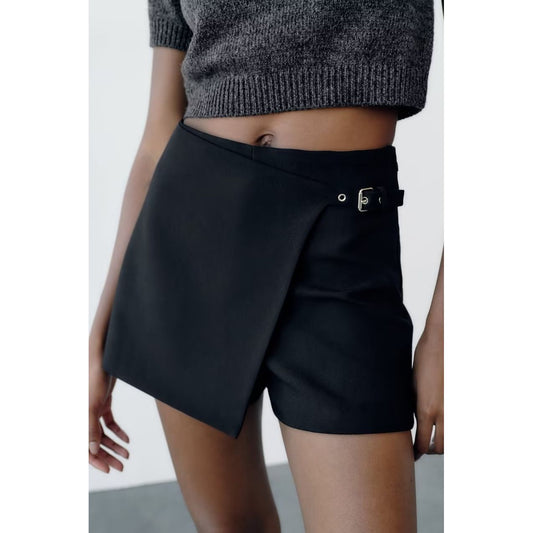 Asymmetric Culottes for Women: Loose Fit Polyester Blend Skort    