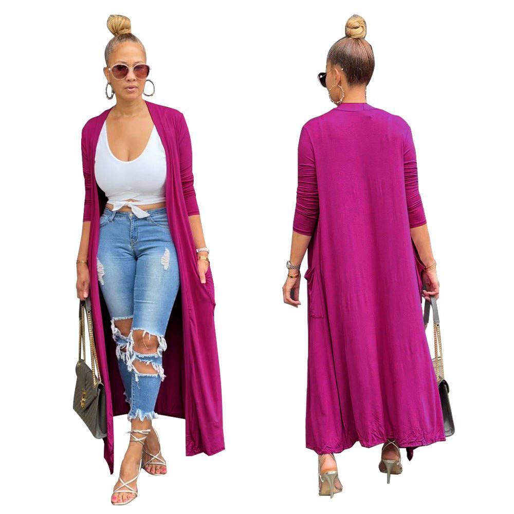 Autumn Casual Loose-Fit Polyester Coat for Women  S Rose Purple 