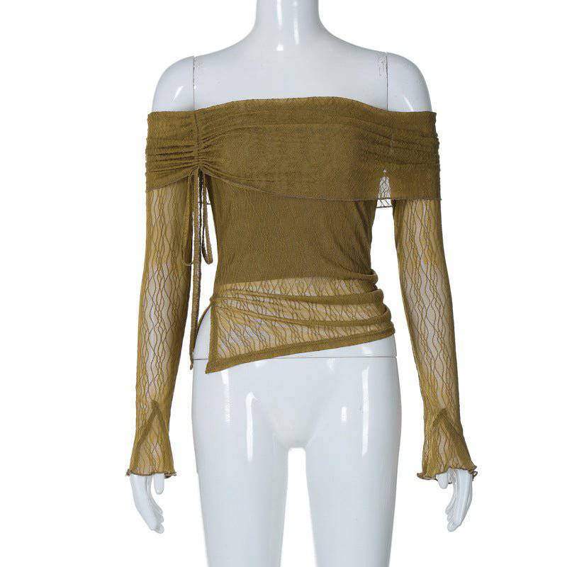 Autumn Chic Off-Shoulder Sweater with Long Sleeves for Women  S Army Green 