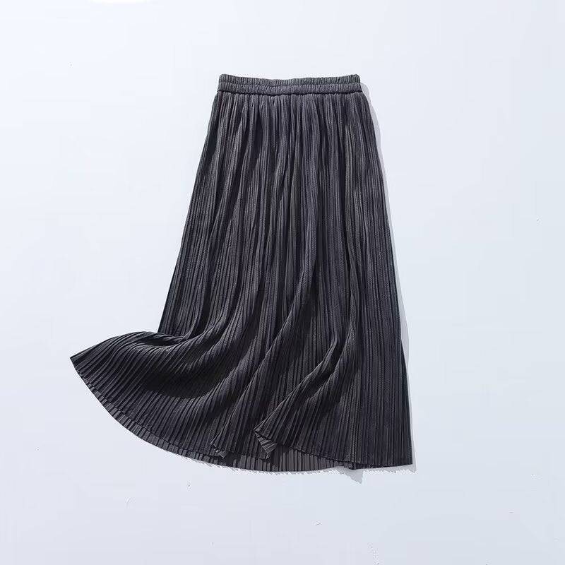 Autumn Elegance Velvet A-Line Midi Skirt  One Size Gray 