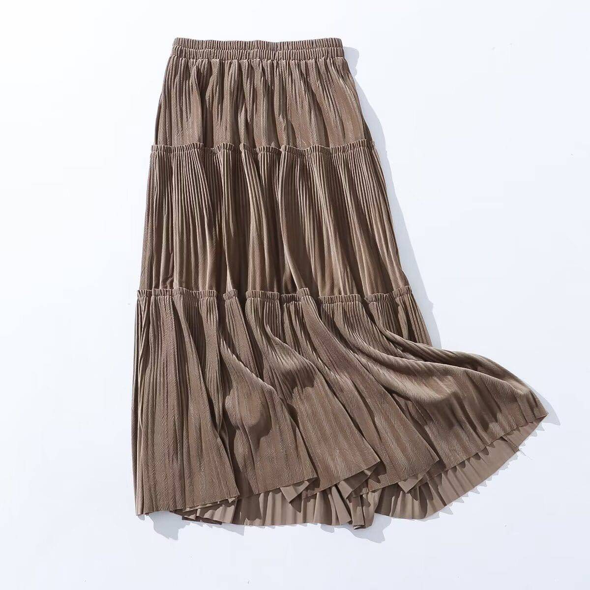 Autumn Elegance Velvet Midi Skirt with Elastic Waist    