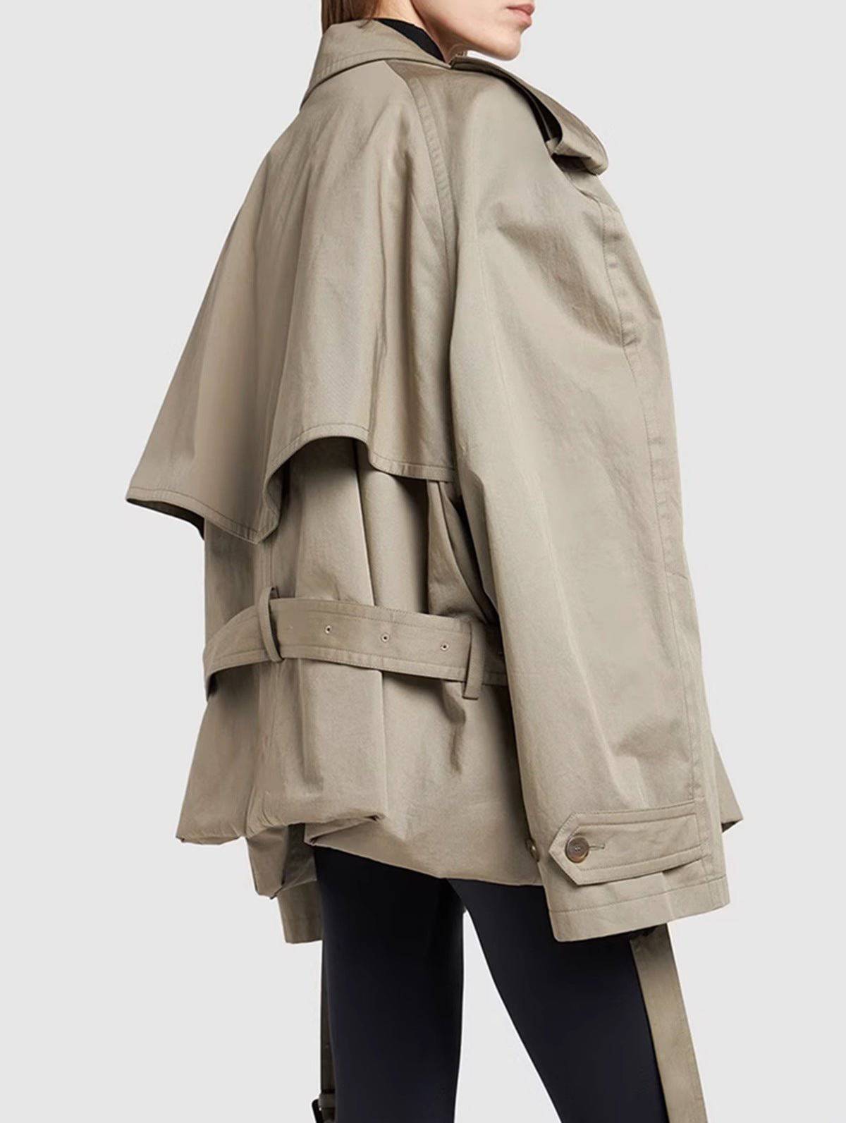 Autumn French Trench Coat with Waist Trim & Double Breasted Design    