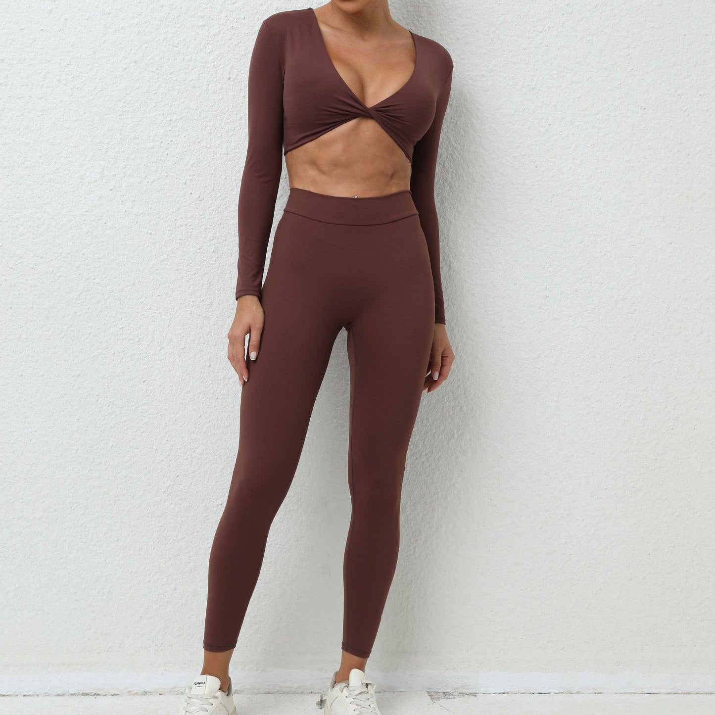 Autumn Nude Long Sleeve Yoga Suit for Women  S Coffee 