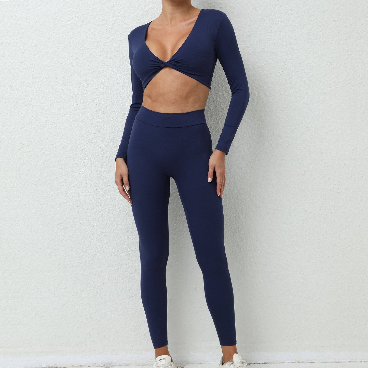 Autumn Nude Long Sleeve Yoga Suit for Women  S Navy Blue 