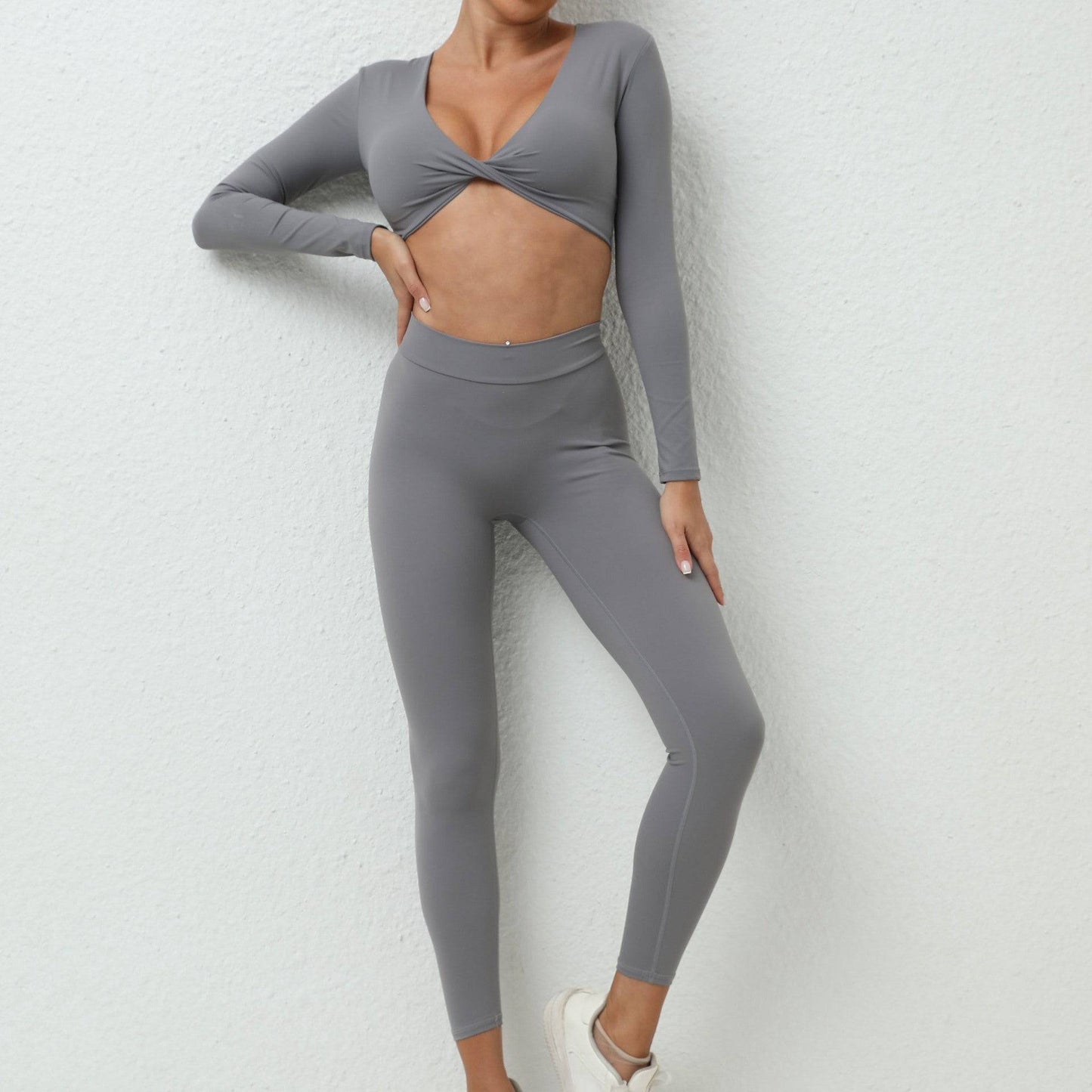 Autumn Nude Long Sleeve Yoga Suit for Women  S Dark Grey 