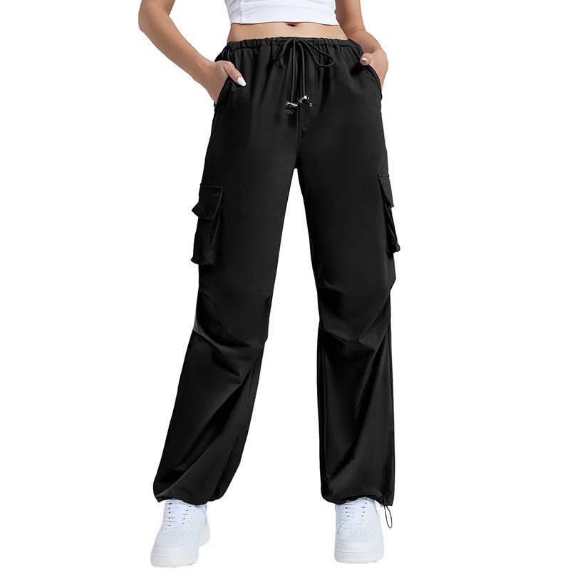 Autumn Retro Wide Leg Women's Pants with Multi-Pocket Design  XS Black 