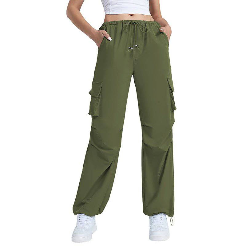 Autumn Retro Wide Leg Women's Pants with Multi-Pocket Design  XS Green-1 