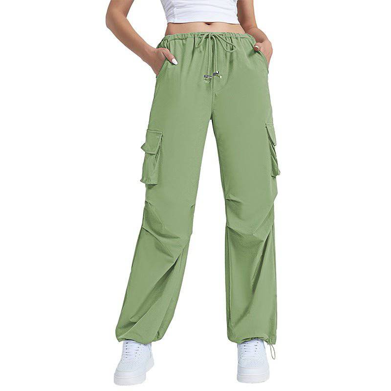 Autumn Retro Wide Leg Women's Pants with Multi-Pocket Design  XS Green 