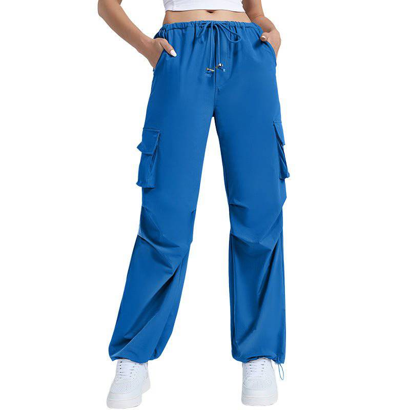 Autumn Retro Wide Leg Women's Pants with Multi-Pocket Design  XS Blue 