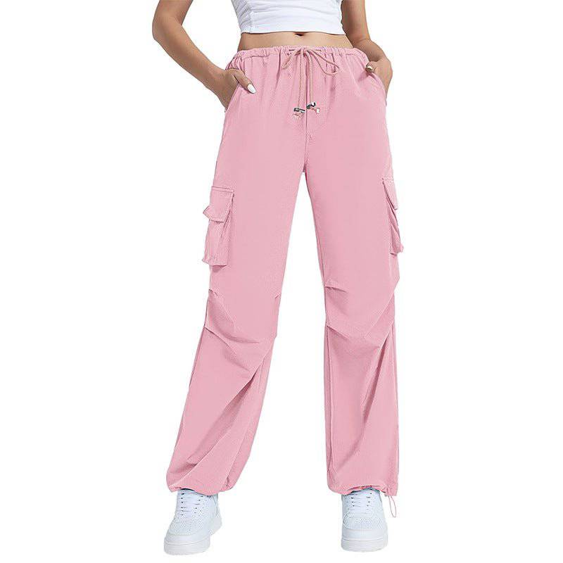 Autumn Retro Wide Leg Women's Pants with Multi-Pocket Design  XS Pink 