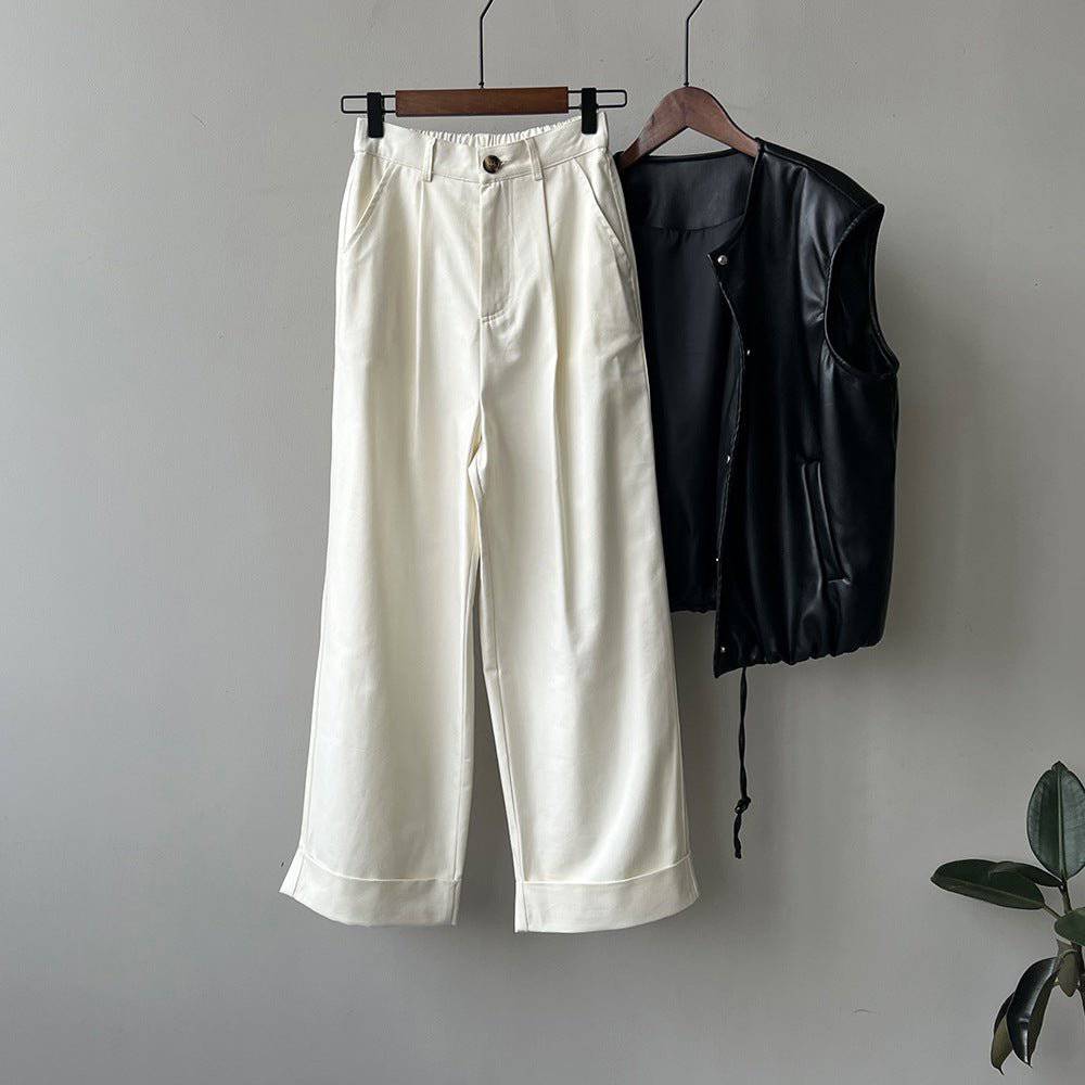 Autumn Tencel Cotton High Waist Wide Leg Casual Pants for Women  M Ivory 