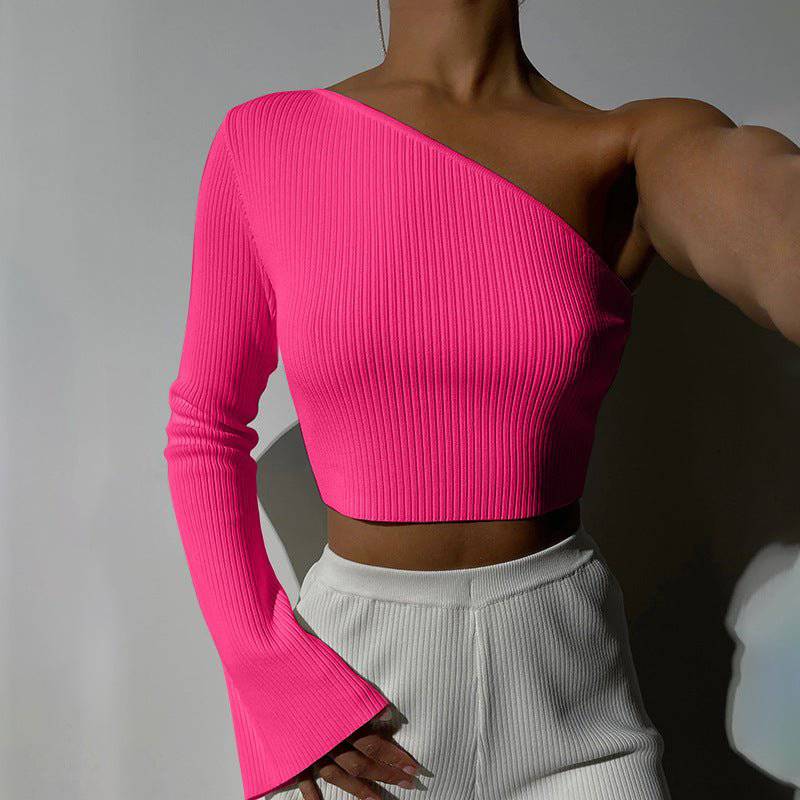 Autumn Winter One-Shoulder Backless Long Sleeve Top    