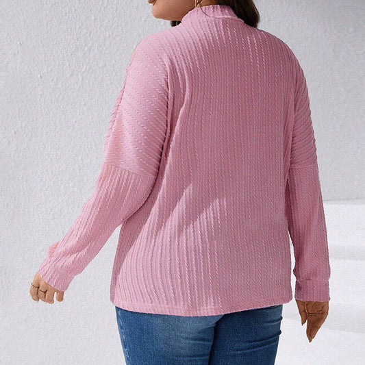 Pink Knitted Turtleneck Off the Shoulder Top for Women - Plus Size Off the Shoulder Tops